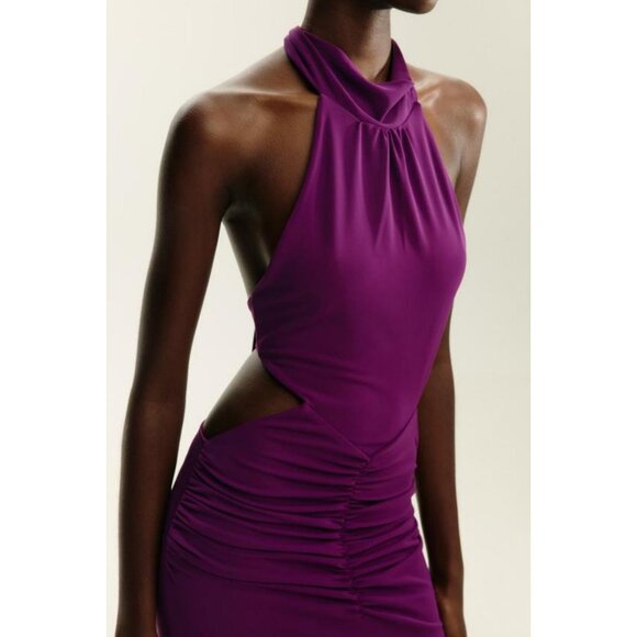 ZARA GATHERED HALTER LONG DRESS - Picture 1 of 10